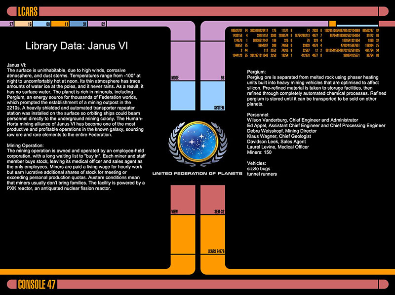 Janus VI Library Computer Readout